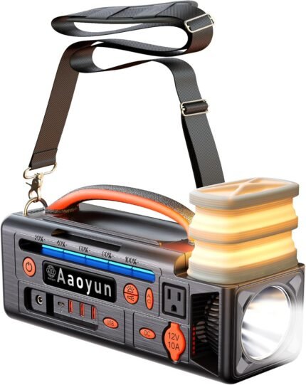 Portable Power Station 300W, 296Wh Solar Generator with 100W USB-C In/Output, Night Light & LED Flashlight, Compact Camping Battery with Strap for Outdoor Home Backup Emergency